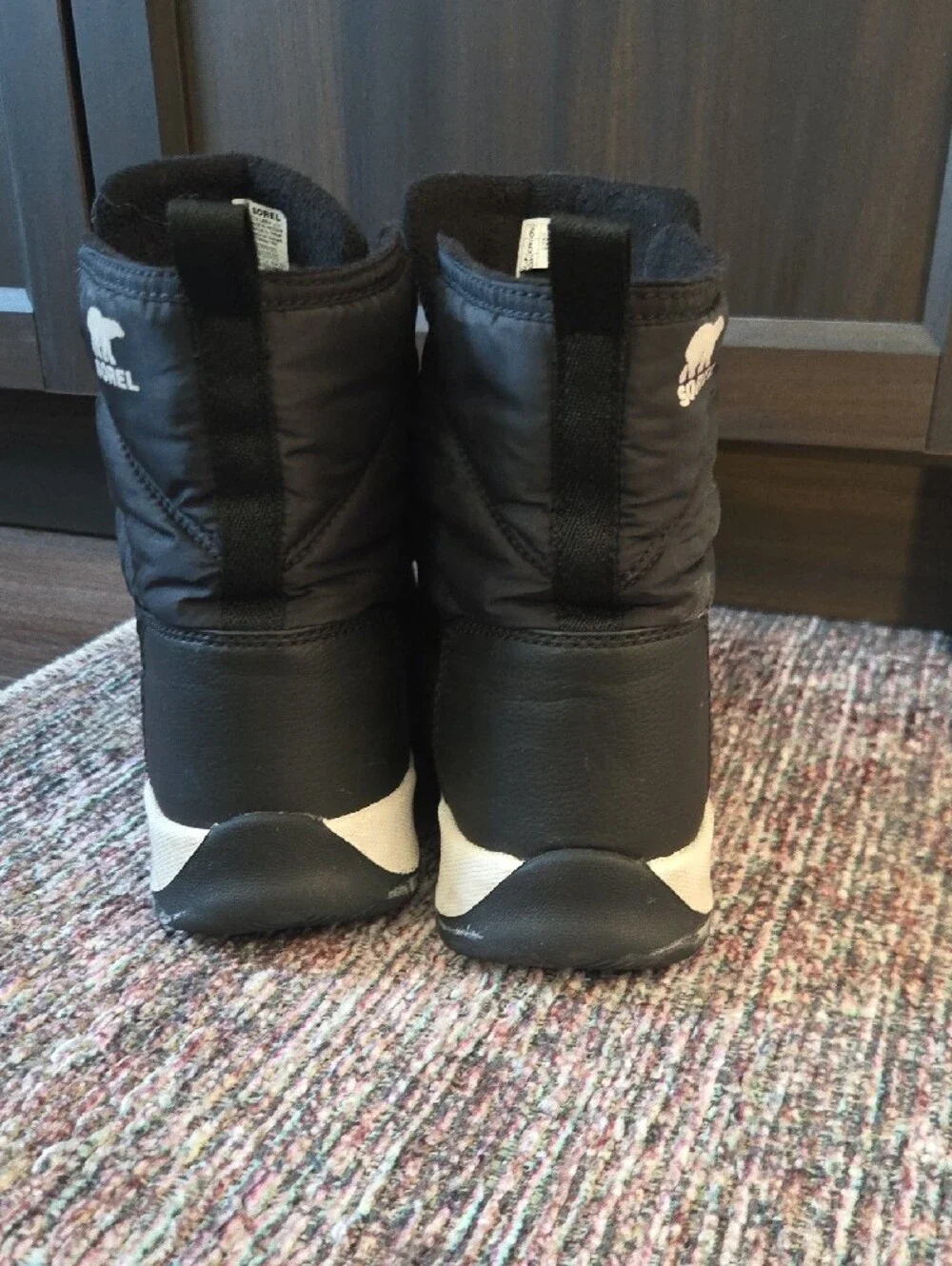Sorel Black Kids Quilted Winter Ankle Boots with White Sole